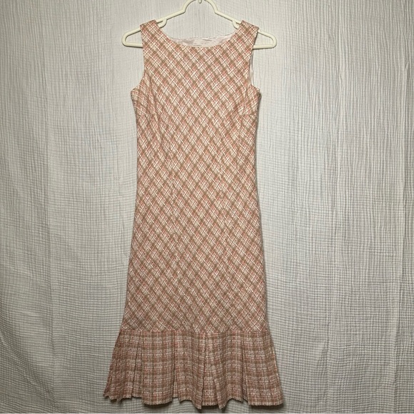 Chadwicks Dresses & Skirts - Pink Tweed Vintage Sleeveless Pleated Flounce Dress-4-Professional Prep Business